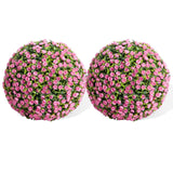 Garvee 18" Artificial Topiary Rose Balls Set of 2 Hanging Grass Ball for Home Decor Indoor Outdoor, Pink - Pink