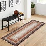 Garvee Bordered Brown/Rust 2x10 Long Hallway Runner Rug Braided Print Rug Runner Non Slip Kitchen Runner Mat Washable Farmhouse Runner Carpet Rustic Accent Area Rug for Living Room Bedroom Bathroom - Brown/Rust
