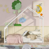 Garvee Twin/Full Size Wooden House Bed Tent-Shaped Floor Bed For Kids Girls & Boys White 78.7"L x 56"W x 73"H