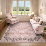 Garvee Floral Pink 5x7 Washable Area Rugs for Living Room: Modern Floral Non Slip Large Area Rugs for Bedroom, Large Machine Washable Living Room Low Pile Carpet with Non-Slip Backing - Pink