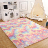 Garvee 9x12 Rug Shag Rug for Living Room Shaggy Rug Kids Rug Plush Rug Rainbow Colorful Carpet Bedroom Fluffy Rug Bedside Rug Soft Rug Non Skid Rug Modern Area Rug Large, Pink/Sky Blue - Colorful