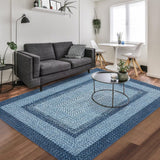 Garvee Bordered Grey Blue 5x7 Braided Collection Area Rug, Modern Washable Low Pile Non-Slip Polyester Carpet for Living Room and Bedroom - Gray Blue