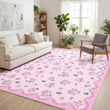 Garvee Floral 5x7 Area Rugs Washable Non Slip Vintage Girls Bedroom Rug Pink Large Low Pile Stain Resistant Accent Carpet for Farmhouse Dining Room - Pink