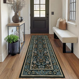 Garvee Kitchen Runner Rug 2x6 Non Slip Washable Boho Vintage Soft Low-Pile Indoor Carpet Blue Black - Blue Black