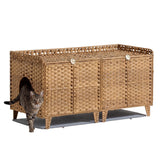 Garvee Cat Litter Box Enclosure Furniture Handwoven Rattan Hidden Washroom Large Space Natural for Living Room Bedroom - Natural