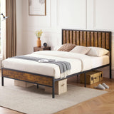 Garvee Full Bed Frame with Wood Headboard + Platform Metal Frame + Heavy Duty Steel Slats + Sturdy, Noise-Free + No Box Spring Needed + 12.6" Under Bed Storage + Easy Assembly - Retro Color
