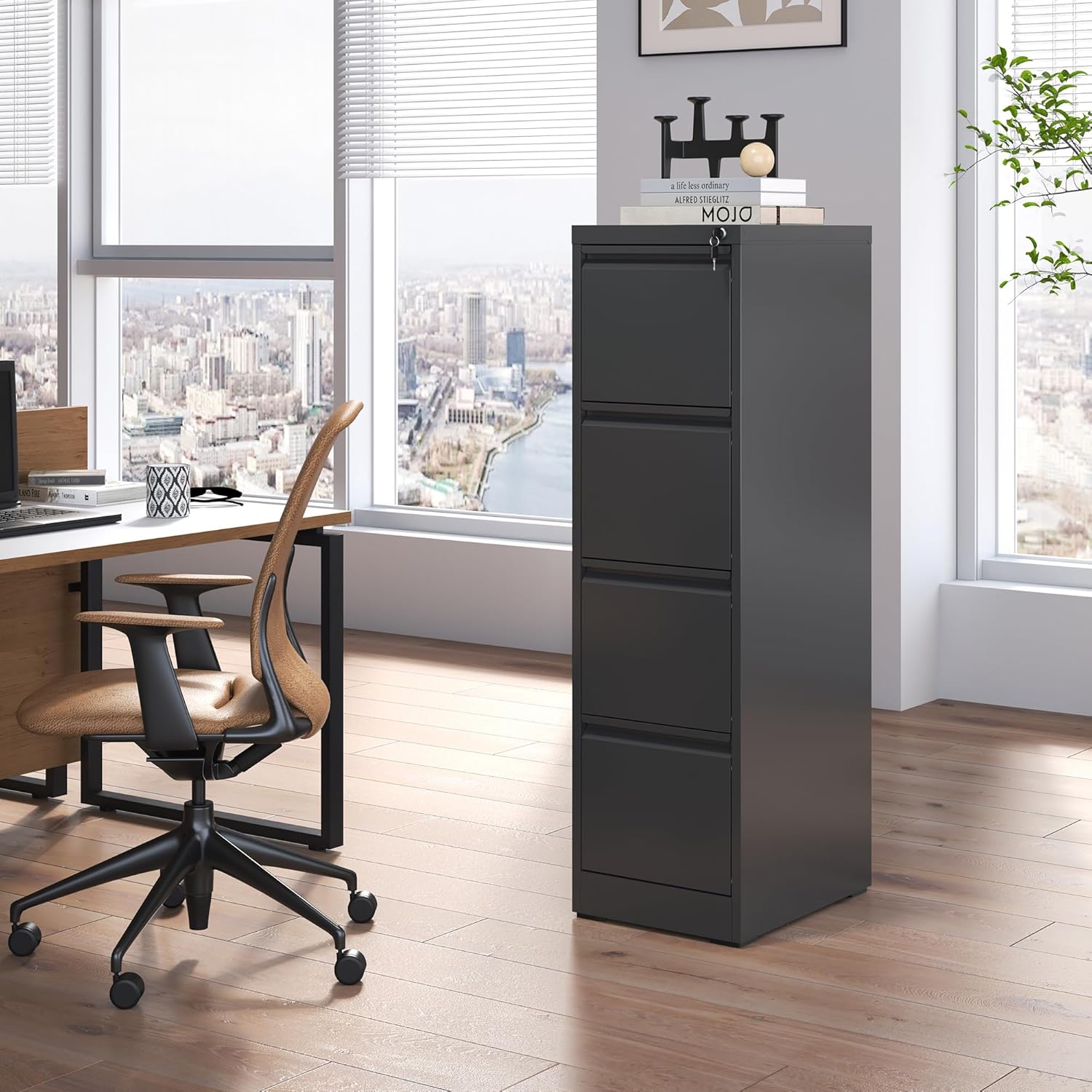 Garvee 4-Drawer File Cabinet with Lock, Heavy Duty Vertical Filing Cabinets for Home Office, Secure Locking Metal Steel Storage Cabinet for Letter/Legal Size File, Assembly Required, Black