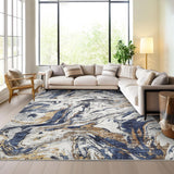 Garvee Modern Abstract Area Rug 5x7 Rug for Living Room, Machine Washable Floor Carpet, Non-Slip Faux Wool Soft Rug, Low Pile Foldable Rug for Bedroom, Dining Room, Kitchen, Blue - Blue