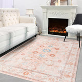 Garvee Printed Indoor 10x13 Area Rug, Machine Washable 10x13 Rug for Living Room, Low Pile Non Slip Ultra Thin Carpet for Bedroom Dining Room, Pink - Pink