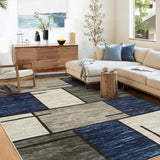 Garvee Washable Area Rugs 4x6 Rug Geometric Modern Rug Non Slip Entryway Rug Small Area Rug for Bedroom Stain Resistant Soft Accent Rugs Low Pile Foldable Carpet for Dining Room Blue/Taupe - Blue