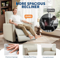 Garvee Swivel Rocking Manual Recliner Chair for Adults, Rocker Recliner Glider Deep Seat PU Leather Sofa Chair with High Backrest for Nursery, Living Room, Bedroom & Home Movie Theater, Beige