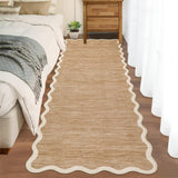 Garvee Scalloped Washable Runner Rug 2x6 Non Slip Kitchen Rug Camel, Modern Entryway Farmhouse Bathroom Carpet - Camel
