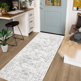 Garvee Boho Beige Grey 2x6 Washable Runner Rug, Moroccan Entryway Bedroom Rugs Distressed Boho Non Slip Kitchen Rugs Bathroom Rugs Throw Rugs Soft Stain Resistant Carpet for Laundry Hallway - Beige Gray