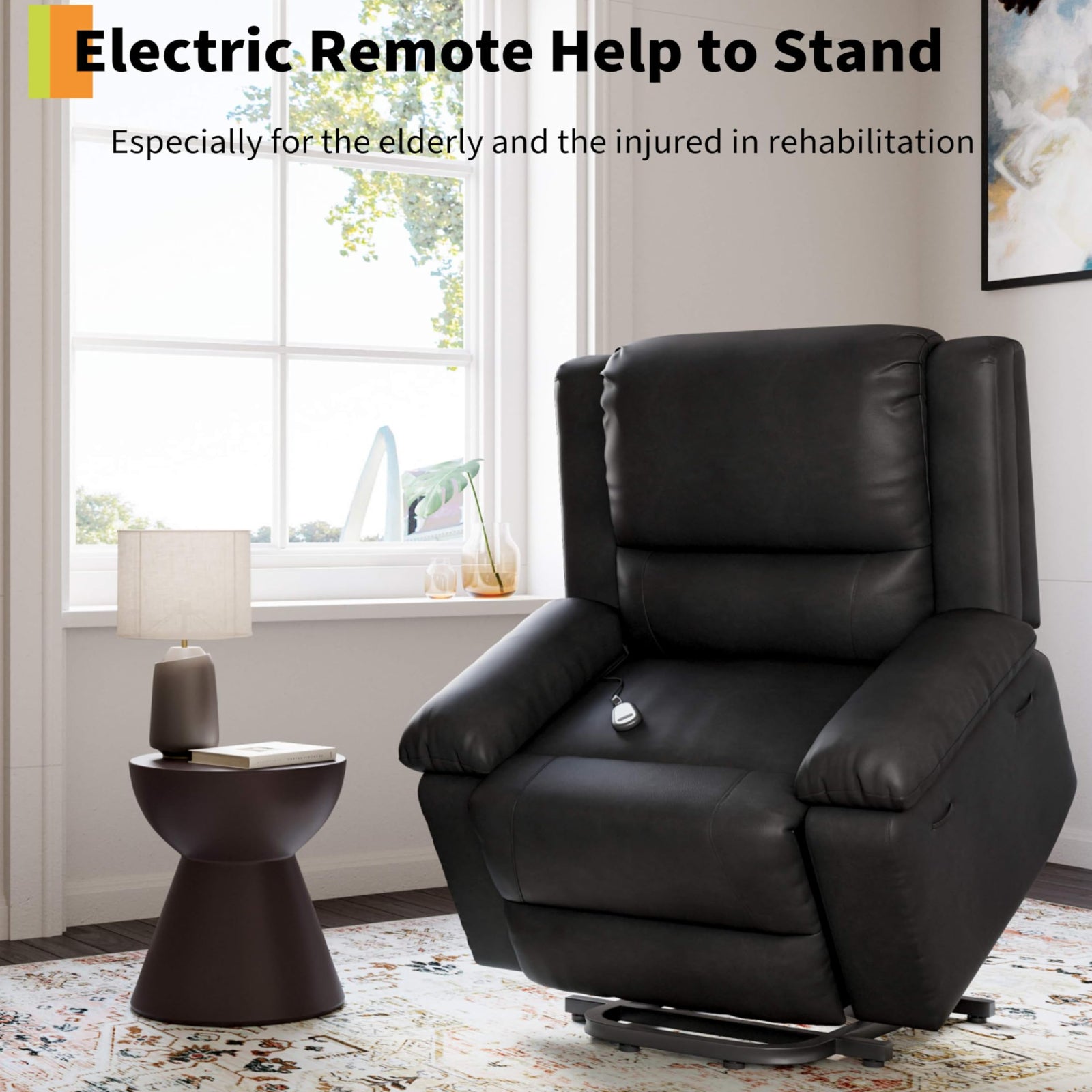 Garvee PU Leather Power Lift Recliner Chair with Massage and Heat, 8-Point Vibration, Adjustable Back and Leg Support, Electric Lift Chair Designed for Mobility Aid Elderly Relaxation, Black