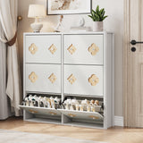 Garvee Shoe Cabinet With 6 Flip Drawers Adjustable Shelves Flower Pattern Diamond Handle White Slim Wooden Organizer For Entryway 47.2"L, White - White