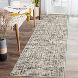Garvee 2x6 Washable Runner Rug Modern Abstract Runner Low Pile Non Skid Rug Non Shedding Floor Carpet, Soft Thin Runner, Contemporary Distressed Plaid Hallway Rug for Entryway, Kitchen - Taupe