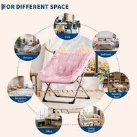 Garvee Folding Saucer Chairs for Adults, Comfy Faux Fur Lazy Chair with Metal Frame, 300 LB Capacity, No Assembly Required for Living Room, Bedroom, Dorms, Pink
