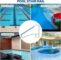 Garvee Pool Handrail 55x32 Pool Rail 304 Stainless Steel Silver Rustproof Pool Stair Rail with Blue Grip Cover Humanized Swimming Pool Railing, Quick Mount Accessories for Pools and Spas