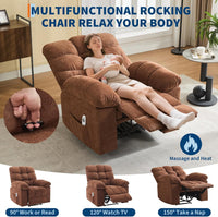 Garvee Recliner Chair with Massage and Heat, Single Sofa Wide Recliner Chair, Heat Ergonomic Overstuffed Breathable Fabric Reclining Chair with 2 Side Pockets, Remote Control, Living Room, Brown