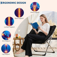Garvee Folding Saucer Chairs for Adults, Comfy Faux Fur Lazy Chair with Metal Frame, 300 LB Capacity, No Assembly Required for Living Room, Bedroom, Dorms, Black