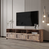 Garvee 80 Inch Modern Minimalist TV Cabinet with 3 Open Storage Spaces 3 Drawers Entertainment Center for Living Room Bedroom Espresso
