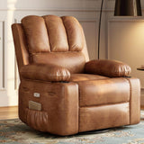 Garvee 22" Widen Power Recliner Chair, Electric Rocker Swivel USB Charger Lazy Boy for Adults, with Vibrating Massage and Heating, 1.5X Sponge Filling for Living Room, Bedroom and Nursery - Brown