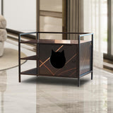 Garvee Pet Crate Cat Washroom Hidden Cat Litter Box Enclosure Furniture Nightstand with Cat Scratch Pad for Pet Home Decoration Indoor Litter Box Brown Kitten
