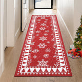 Garvee Christmas Runner Rug 2x10 Feet Snowflake and Xmas Tree Bordered Hallway Runner Rug Holiday Decorative Machine Washable Rug Stain Resistant Non-Slip Floor Carpet for Kitchen Laundry, Red - Red