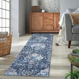 Garvee Runner Rug 2x6 Washable Rugs for Living Room Distressed Vintage Rug for Bedroom Tribal Medallion Office Rug Low Pile Neutral Soft Nursery Rug Non Slip Farmhouse Floor Cover Navy Blue - Navy Blue