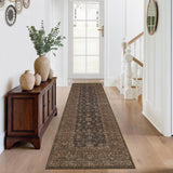 Garvee Vintage Kitchen Rugs, Washable 2x6 Soft Non Slip Hallway Runner, Stain Resistant Low Pile Distressed Floral Print Carpet, Brown - Brown