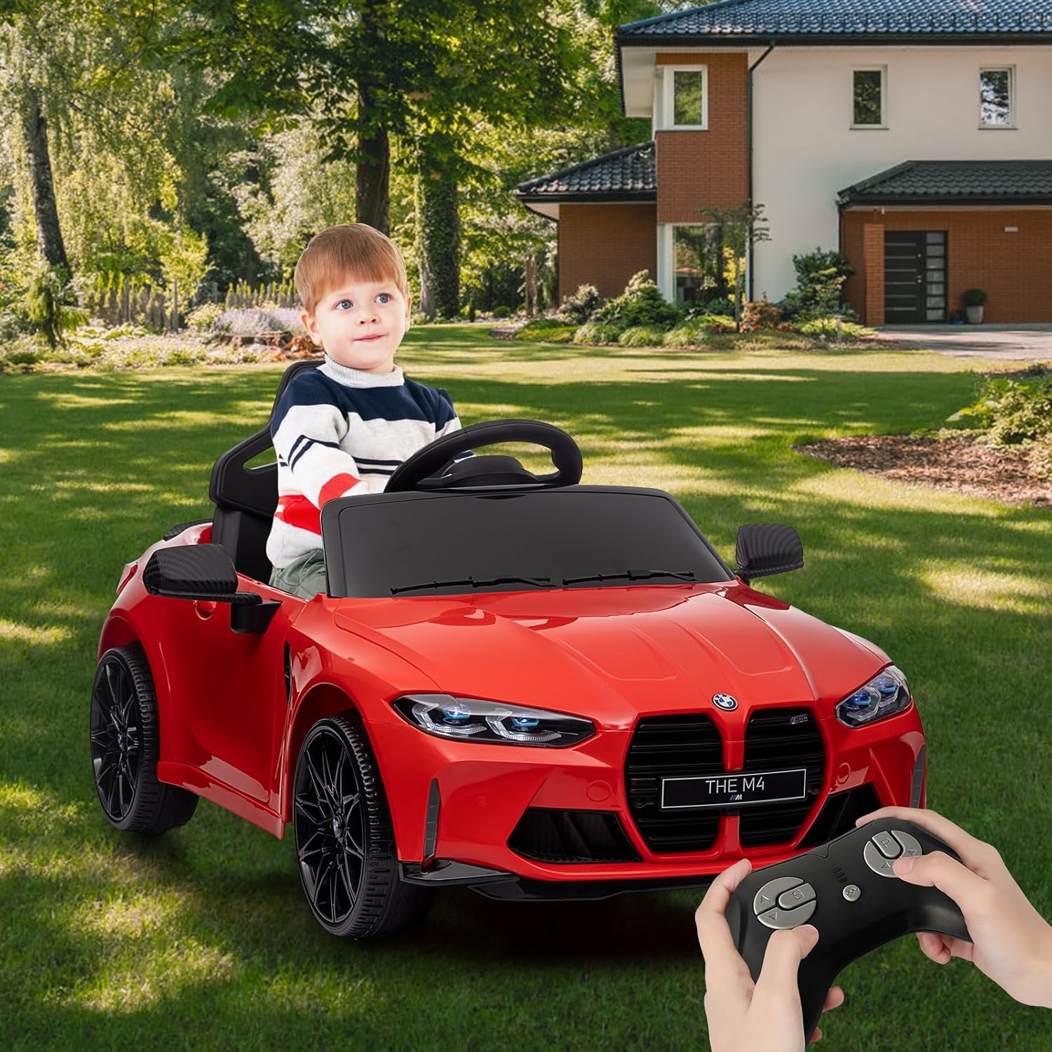 Garvee Ride - P Series: 12V Electric Ride On Car for 37-83 Months, w/RC,Licensed by BMW M4,Power Wheels for Boys Girls, with Suspension System,3 Speeds, Bluetooth, MP3, Double Door, LED Light - Red