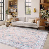 Garvee Machine Washable Non Slip Low Pile Rug Large Indoor Carpet Retro Distressed for Bedroom Living Room Dorm - Pink