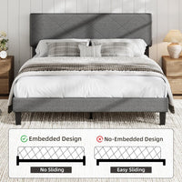 Garvee Queen Size Bed Frame with Upholstered Headboard, Queen Size Platform Bed Frame with Wooden Slat Support, Easy Assembly Platform Bed, No Box Spring Needed & Noise Free, Gray