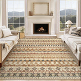 Garvee Boho Beige 9x12 Large Area Rugs, Washable Distressed Geometric Printed Living Room Rug, Non-Slip Low Pile Floor Carpet, Foldable Non-Shedding Accent Rug for Bedroom, Office - Beige