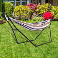 Universal hammock stand for 9.5 to 14 ft hammocks, ideal for outdoor and indoor use. 