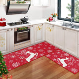 Garvee Christmas Kitchen Rug Sets Xmas Holiday Snowflake and Christmas Deer Kitchen Mat 2 Pieces Non-Slip Decorative Doormat Area Runner Carpet Set Floor Mat for Home Decoration, 17"x29"+17"x47" - Red