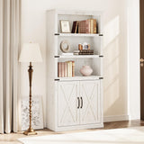 Garvee Farmhouse Bookcases and Bookshelves With Doors, 70 Inch Tall Bookshelf, 5 Tier Bookshelf With Storage, Wooden Bookshelves for Living Room, Home, Office, Bedroom (White) - White