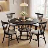 Garvee Round Dining Table for 4-6 with Storage Shelf, Sturdy Metal Frame, 47" Circle Kitchen Table, Modern Black for Kitchen, Living Room, Apartment, Office, Black - Black