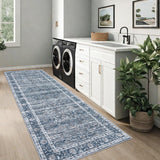 Garvee Vintage Style Area Rugs Non-Slip Reversible Machine Washable Rug for Living Room Bedroom Blue 2x6ft - Blue