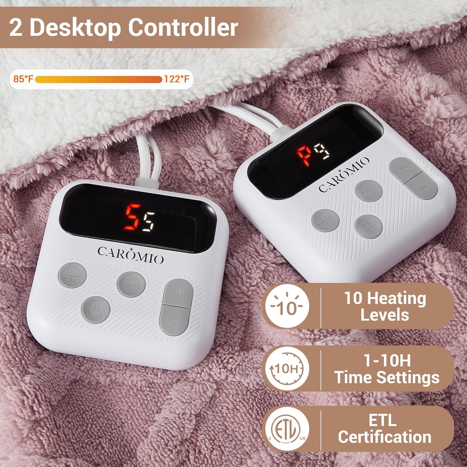 Garvee Electric Blanket Queen Size Dual Control - Thick Tufted Sherpa Heated Blanket Queen with 6 Heating Levels and 20 Time Settings, UL Certified Fast Heating Blanket Queen 84"×90", Dusty Pink