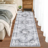 Garvee Persian Grey 2x6 Vintage Distressed Runner Rug – Machine Washable Non-Slip Ultra-Soft Hallway, Kitchen, or Living Room Carpet, Foldable Throw Rug for Bedroom, Nursery, Laundry, or Playroom - Gray