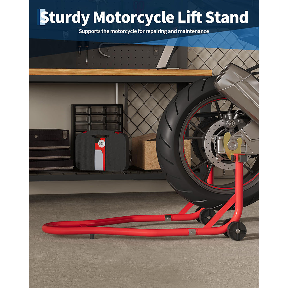 Garvee Motorcycle Stand Lift 450LBS Capacity Front Rear Wheels Lift with U+L Adjustable Swingarm Spool for Maintenance and Repairs, Red