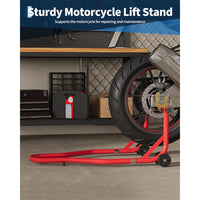 Garvee Motorcycle Stand Lift 450LBS Capacity Front Rear Wheels Lift with U+L Adjustable Swingarm Spool for Maintenance and Repairs, Red