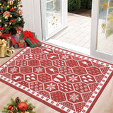 Garvee Christmas Rug Door Mat Indoor Entrance 2x3 Washable Rug Snow Non Slip Kitchen Rugs Bath Mat Entryway Rug Stain Resistant Carpet for Living Room Geometric|Red 2'x3' - Geometric|red