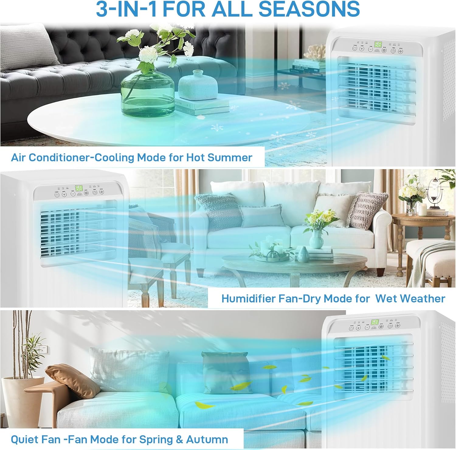 Garvee Portable Air Conditioner, 10,000 BTUs Portable AC Unit Modes with Fan & Dehumidifier, Fast Cooling for Rooms Up to 450 Sq. Ft, Quiet 51dB, Easy Setup Installation Kits for Home