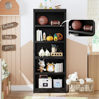 Garvee 5 Tier Bookshelf, 69" Tall Farmhouse Bookcase with Adjustable Shelves, 23.6" W Floor Standing Open Display Storage Rack with Anti-Slip Design for Home Office, Balcony, Library, Study / Living Room, Black