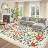 Garvee Washable 9x12 Area Rugs Non Slip Farmhouse Floral Print Accent Carpet Beige Ultra Soft Low Pile Indoor Floor Carpet - Beige