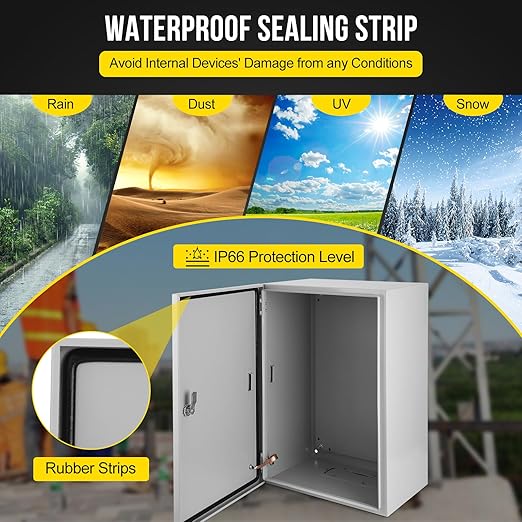 Garvee Junction Box, Steel Electrical Box 24x16x12", NEMA 4X Electrical Enclosure Box IP66 Waterproof & Dustproof, Universal Electrical Project Box with Lock & Mounting Plate