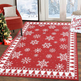 Garvee Christmas Rug 8x10 Area Rug for Bedroom Modern Red Christmas Rug Snowflake Living Room Rug Non Slip Carpet Soft Stain Resistant Large Area Rug for Holiday Dining Room Classroom 8'x10' Red - Red
