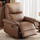 Garvee Swivel Rocking Recliner Chair, Manual PU Leather Recliner Glider with Lumbar Support and Padded Armrest, Comfortable Rocker Nursery Single Sofa for Living Room and Bedroom, Brown - Brown